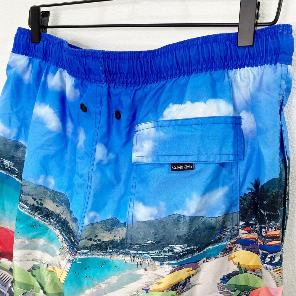 Calvin Klein Mens Size Large Swimwear Blue St. Martin Swim Shorts Pockets - Picture 5 of 14